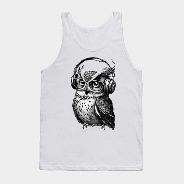 Owl Drawing Wearing Headphones Tank Top by ArtisticCorner